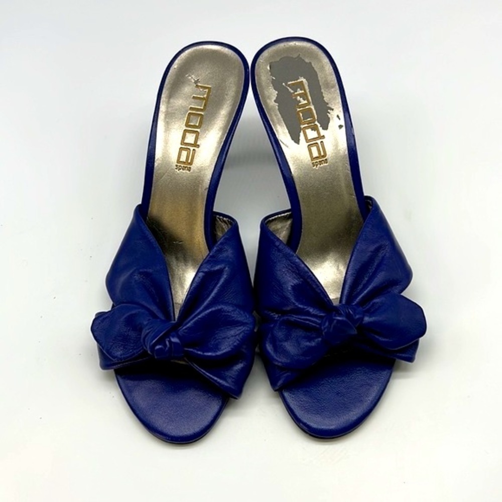 Moda - Bold Blue Leather Knotted Open Toe Heels Size 7 - Picture 2 of 14